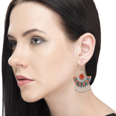 Hand Painted Enamel work Silver Oxidized Earrings