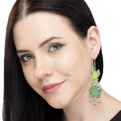 Hand Painted Enamel work Silver Oxidized Earrings