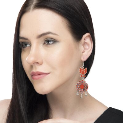 Hand Painted Enamel work Silver Oxidized Earrings