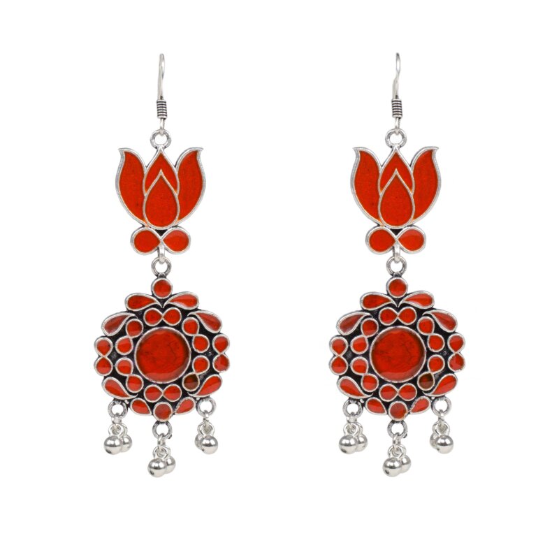 Hand Painted Enamel work Silver Oxidized Earrings