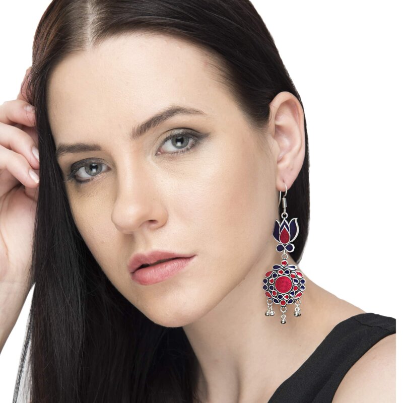 Hand Painted Enamel work Silver Oxidized Earrings