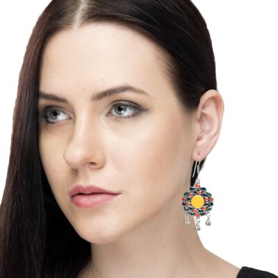 Hand Painted Enamel work Silver Oxidized Earrings
