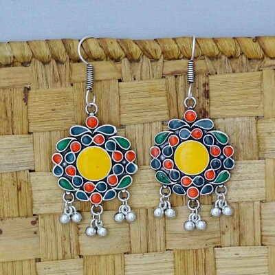 Hand Painted Enamel work Silver Oxidized Earrings