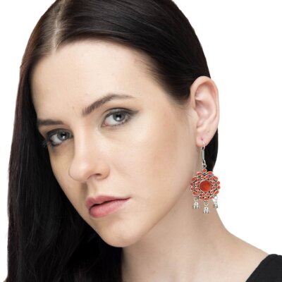 Hand Painted Enamel work Silver Oxidized Earrings