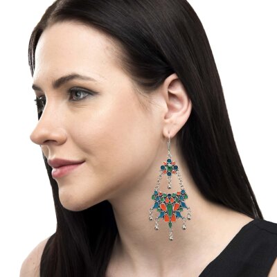 Hand Painted Enamel work Silver Oxidized Earrings
