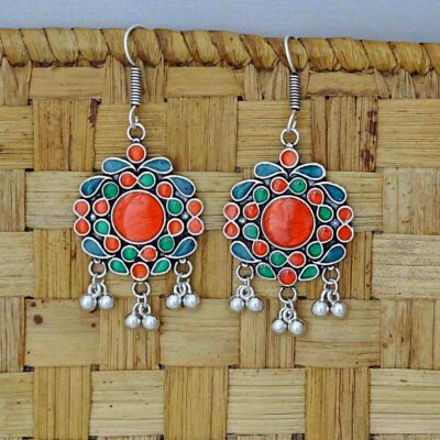 Hand Painted Enamel work Silver Oxidized Earrings