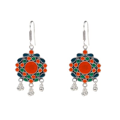 Hand Painted Enamel work Silver Oxidized Earrings
