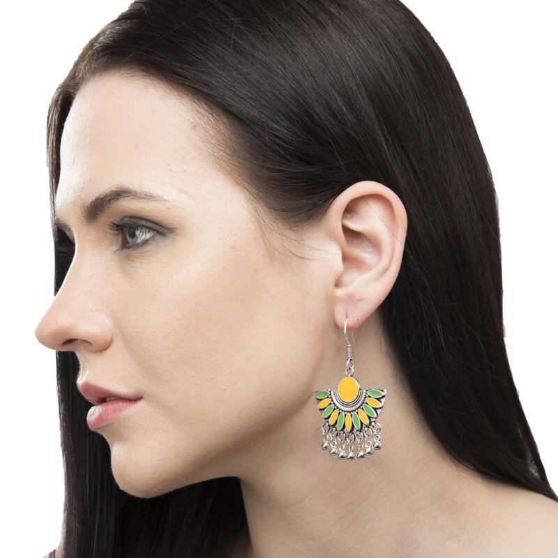 Hand Painted Enamel work Silver Oxidized Earrings