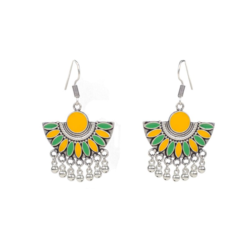 Hand Painted Enamel work Silver Oxidized Earrings