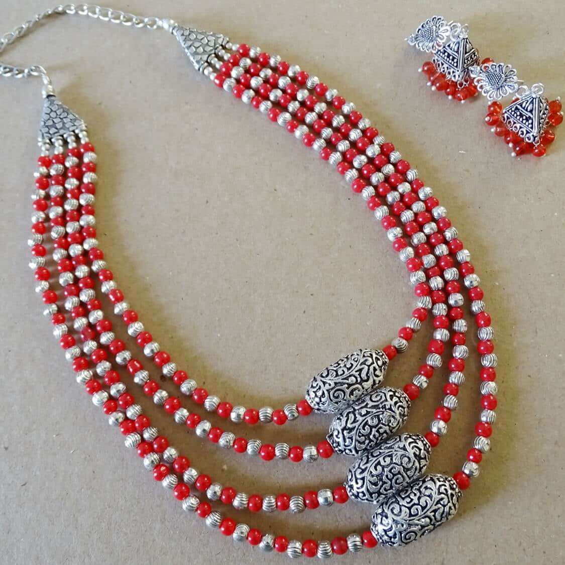 Oxidized Stone Layered Necklace Set Oxidized Stone Layered Necklace Set