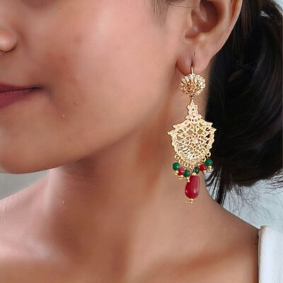24 Carat Gold Plated Traditional Punjabi Jadau Earrings