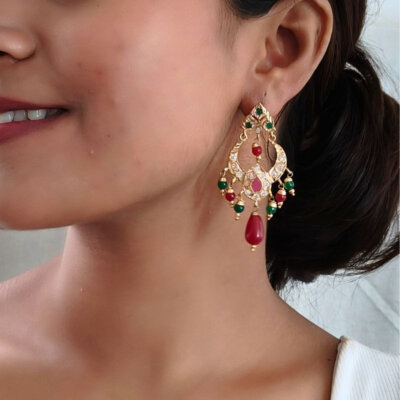 24 Carat Gold Plated Traditional Punjabi Jadau Earrings