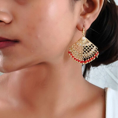 24 Carat Gold Plated Traditional Punjabi Jadau Earrings