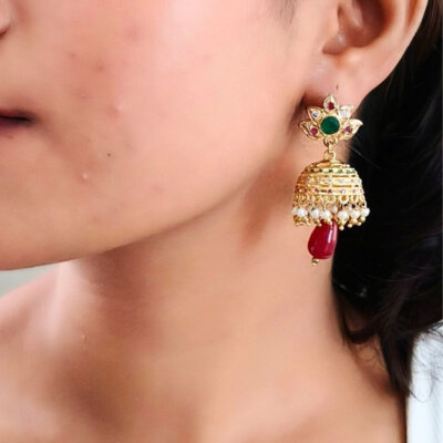 24 Carat Gold Plated Traditional Punjabi Jadau Earrings