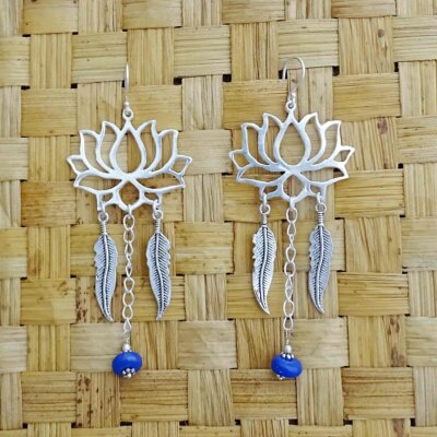 Boho Lotus Silver Earrings